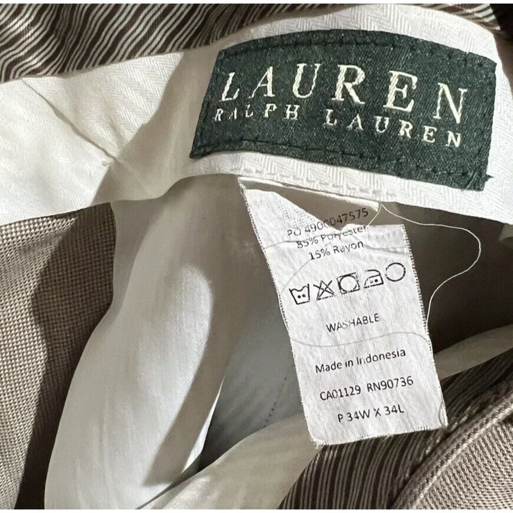 Polo Ralph Lauren Mens Dress Slack Pants Modern Fit Size‎ 34x34 Grey/Tan Cuffed